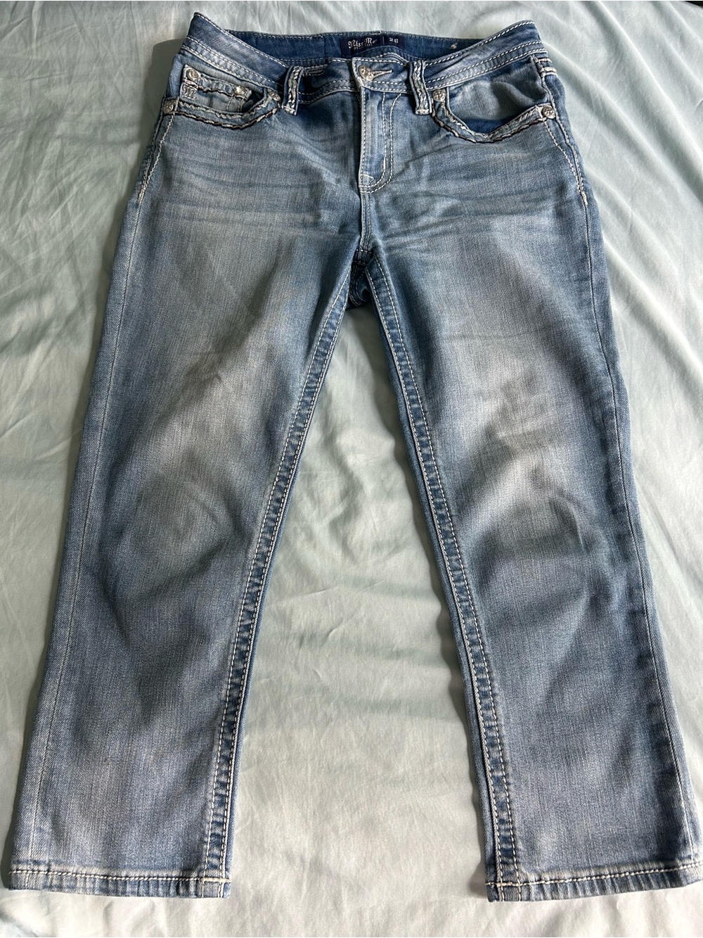 Miss Me Light Blue Vintage Straight Leg Jeans embroidered pockets